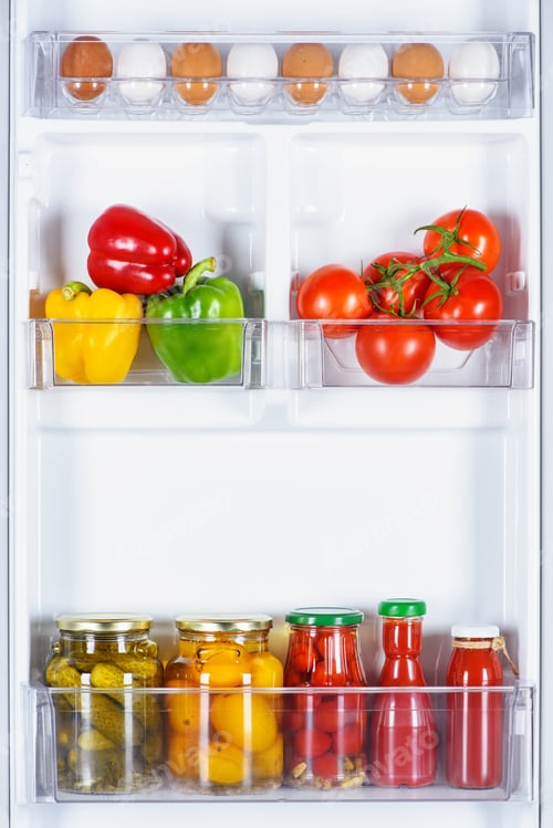 Preview: tasty ripe and preserved vegetables in fridge