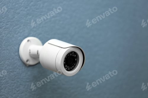 Preview: Modern security CCTV camera on grey wall