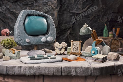 Preview: Prehistoric computer on a desk in the cavern