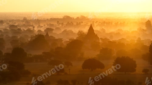 Preview: Beautiful view of ancient temples in the morning light in Myanmar
