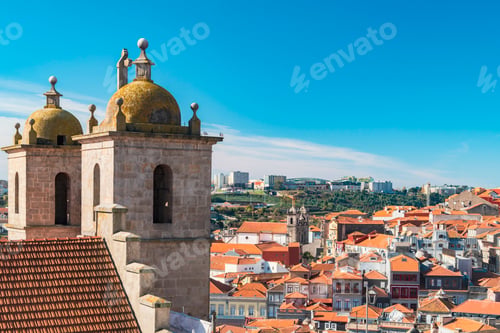 Preview: Portugal, Porto, Towers of Dos Grilos church and old town rooftops