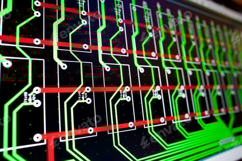 Visualização: Circuito elétrico PCB na tela do PC