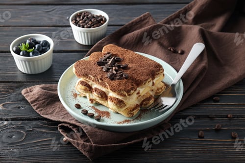 Preview: Concept of sweet food, Tiramisu cake, close up