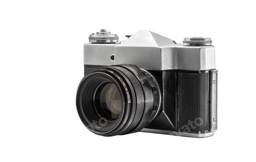 Preview: Old film camera with lens, isolated on white background