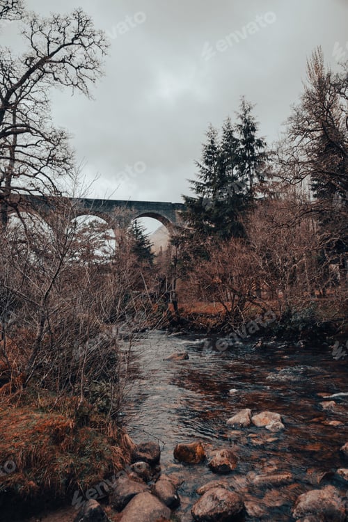 Preview: Glenfinnan Viaduct bridge from Harry Potter during fall, scottland visible from a stream