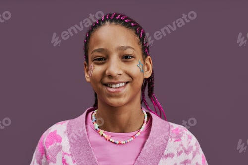 Preview: Close up black teenage girl with sparkling tattoos on face