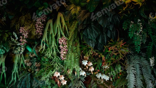 Preview: A background with an abstract design and a close-up texture of green leaves.