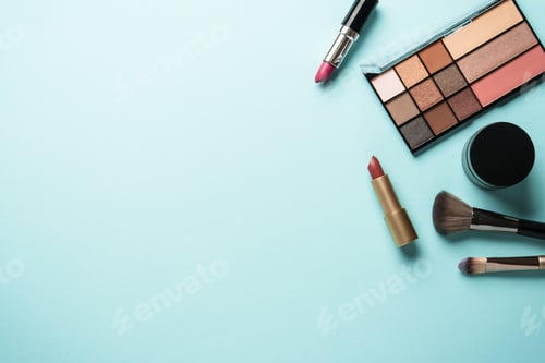 Preview: Make up products on blue.