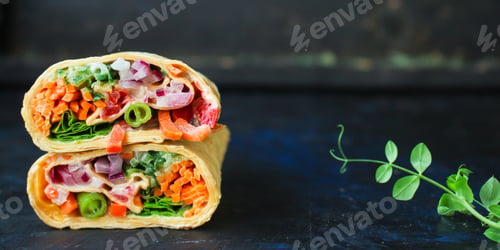 Preview: Tortilla Burrito Wrap Stuffing Vegetables Lavash Vegetarian Pita Bread Menu Concept Takeaway