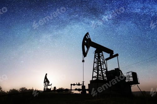 Preview: Oil pump on the oil field in the night