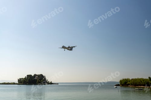 Preview: Greece, Airplane flying above sea andÊPontikonisiÊislet