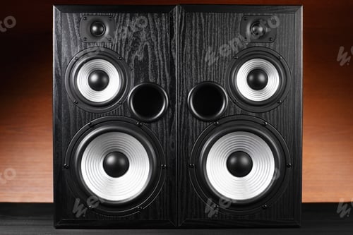 Preview: Photo of black music audio speaker. Close-up.