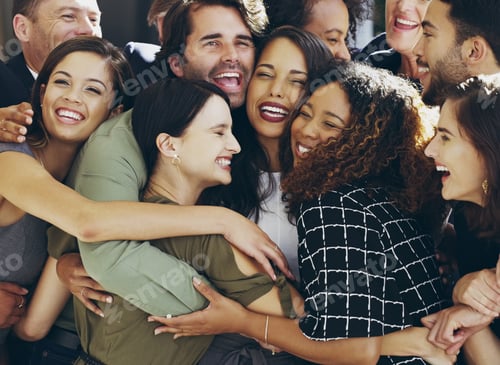 Preview: Cropped shot of a group of happy businesspeople standing in their workplace lobby
