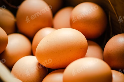 Preview: Fresh chicken eggs in old box.