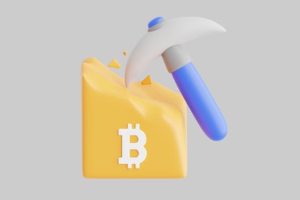 Preview: Yellow object with Bitcoin logo and hammer