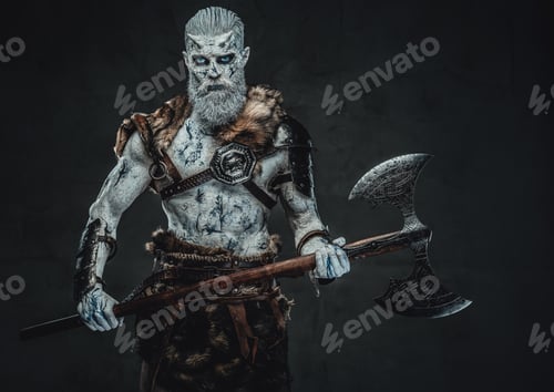 Preview: Eternal king of the dead with two handed axe in dark background