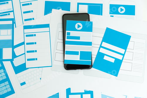 Preview: Developing wireframe UX/UI mobile application design.