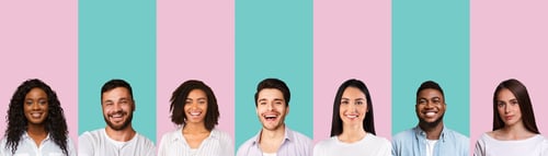 Preview: Collage Of Women And Men Over Pink And Blue Backgrounds
