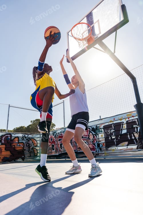 Preview: Female basketball players training at city basketball court