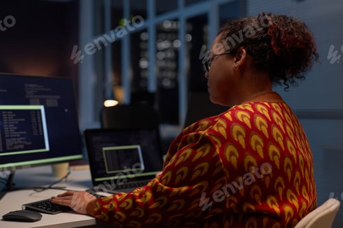 Preview: Woman working in office till late night