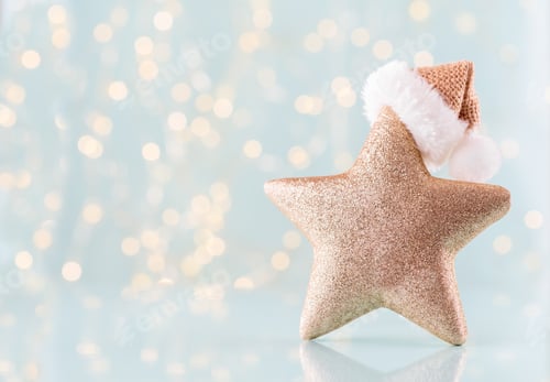 Preview: Christmas stars decoration on bokeh background. New Year concept. Copy space.