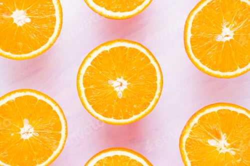 Preview: Background Of Oranges Fruits. Many Halves Of Fresh Oranges, Top View. Citrus For Making Juice. A