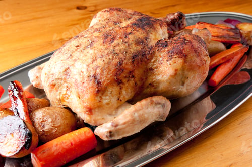 Preview: whole roasted organic chicken with vegetables