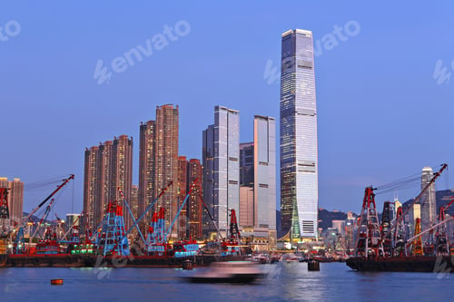 Preview: Hong Kong harbour with working ship