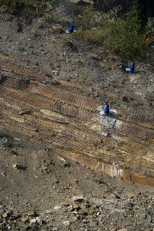 Preview: Landslide and rock sliding prevention in Georgia, reinforcing mountain slope with metal mesh.