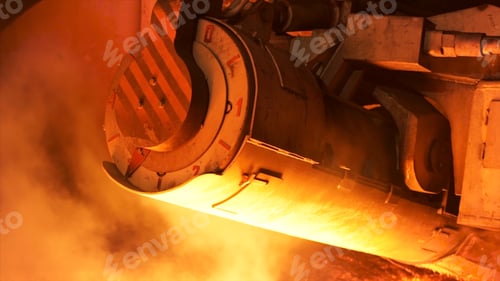 Preview: Close up for mechanism detail, steel production at a metallurgical plant. Stock footage. Heavy