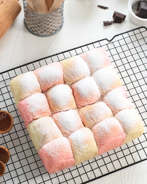 Preview: Fresh Baked Japanese Soft and Fluffy Bun Bread, Popular as Hokaido Milk Bread with Pastel Colours