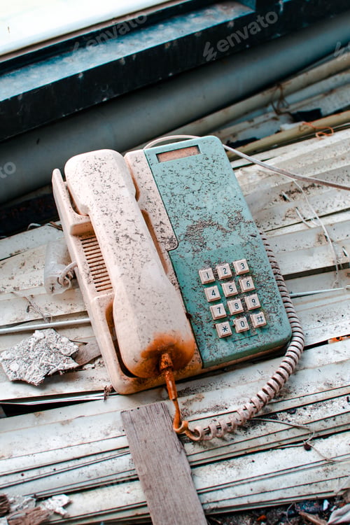 Preview: An old rusty telephone inside an abandoned building in Wanli UFO Village, Taiwan