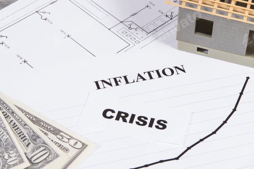 Preview: Inscriptions crisis and inflation, currencies Dollar, house under construction and drawings