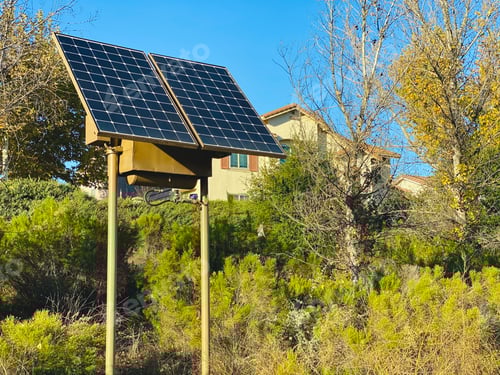 Preview: Solar panels build in open space to collect energy from the sun for sustainable living.