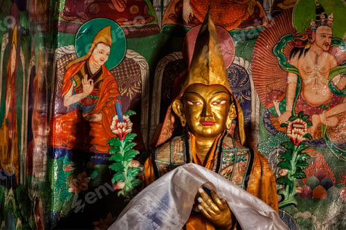 Preview: Statue of Je Tsongkhapa, founder of the Gelugpa school in Likir Gompa. Ladakh, India