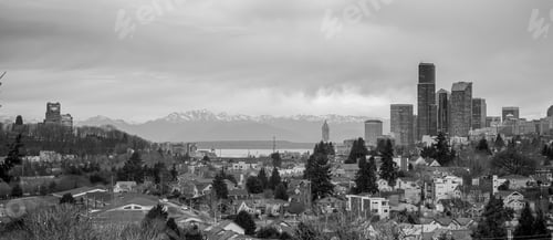 Preview: Seattle Vintage Monochrome Downtown City Skyline Puget Sound