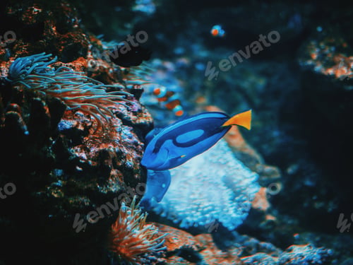 Preview: Beautiful blue tropical fish in an aquarium