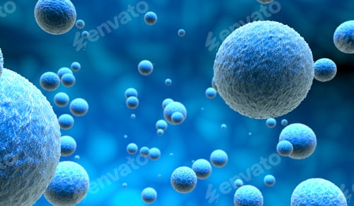 Preview: microscopic cells in a blue background, 3d illustration