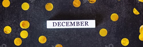 Preview: Horizontal Banner for Web Design With Word December on Black Background With Confetti