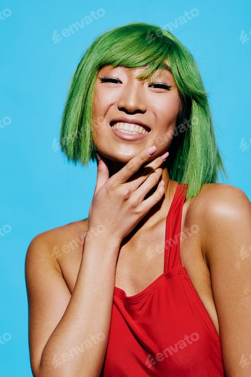 Preview: Woman portrait fashion beauty trendy smile wig