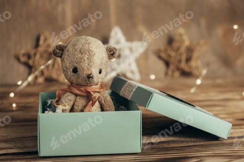 Preview: Cute handmade teddy bear in a gift box.