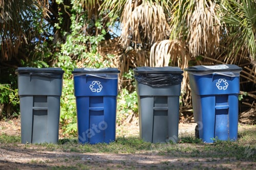 Preview: Garbage cans for separate disposal of recycle trash on city street