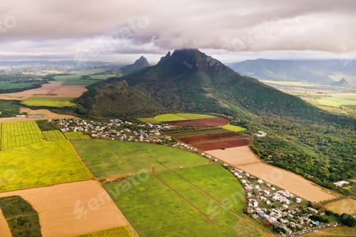 Preview: View from the height of the sown fields located on the island of Mauritius