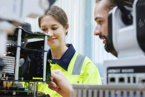 Preview: machine engineer students study and control robot arm in robotics engineering academy at university