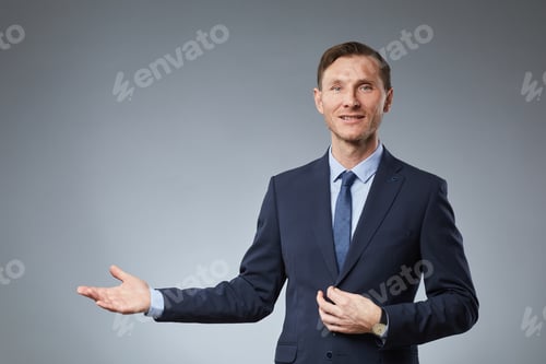 Preview: Businessman Presenting on Grey