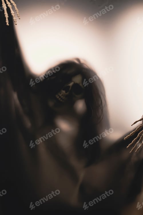 Preview: Shadow blur of horror skeleton. Halloween background.