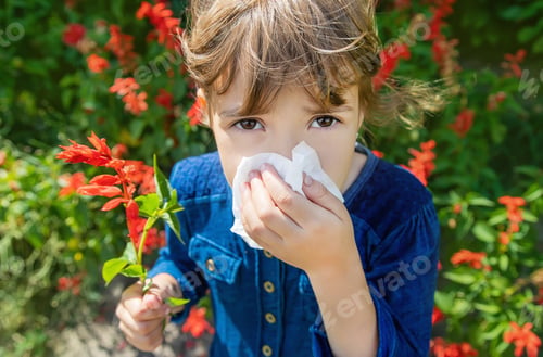 Preview: Seasonal allergy in a child. Coryza. Selective focus.