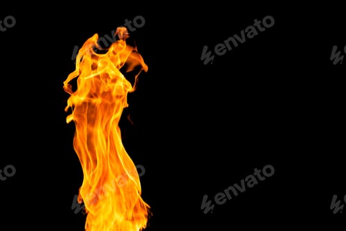 Preview: Close up of yellow flames and copy space on black background