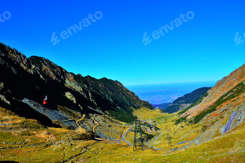Preview: Aerial view of Transfagarasan winding road in the Fagaras mountains - Romania