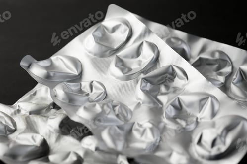 Preview: Close up of empty pills of blister pack on table
